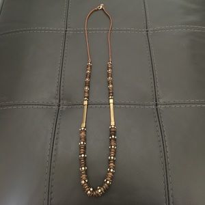 Long Brown and Gold Necklace (16”)